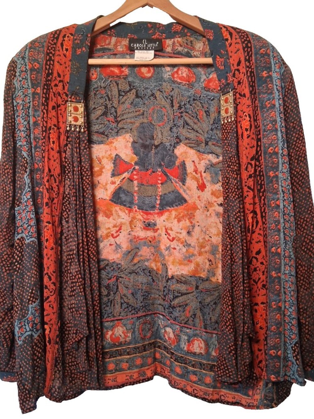 Vintage 1990s Carole Little Petites Blouse 12 P Boho Crinkle Rayon Jingle Artsy - Picture 1 of 16